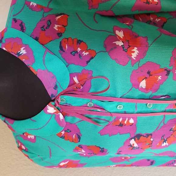 ModCloth Green Purple Semi Sheer Blouse - Picture 2 of 7